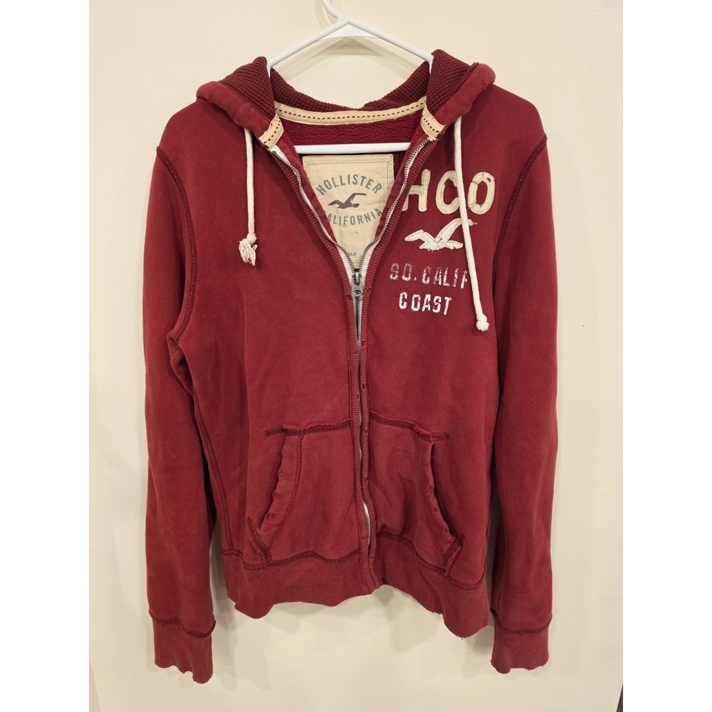 Y2K Hollister California Red Burgundy Zip Up Hoodie S Distressed So Cal